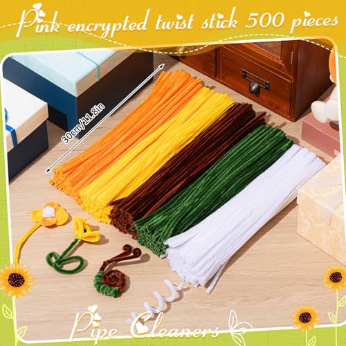Image of Peryiter 500 Pcs Pipe Cleaners for DIY Flower Bouquets, Chenille Stems for Graduation Bouquet Crafts, Fuzzy Sticks for Handmade Flowers, DIY Gift, Art Projects(Sunflower Color,12 Inch)