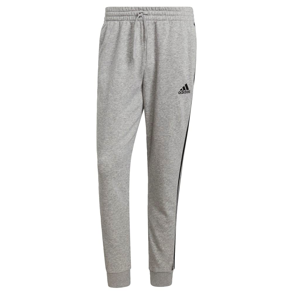 adidas Men's Essentials 3-Stripes Fleece Tapered Cuff Pants, Medium Grey Heather/Black, Medium