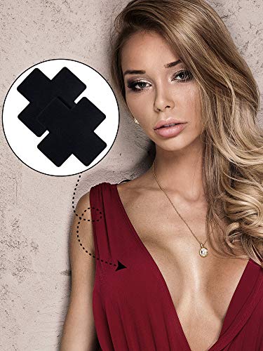 Image of 50 Pairs Nipple Cover Pasties Disposable Nipple Covers No-Show Satin Breast Petals Stickers Self Adhesive Petal Bra Pasties for Women Black
