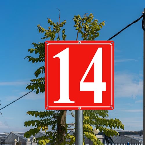 Image of Premium Aluminum Number Signs 14, Metal 12 inch X 12 inch Red Numbered Signs Outdoor for Parking Lots, Floor, Dock, Court, Aisle, Field, High Visibility, No Fade, Weather-resistant