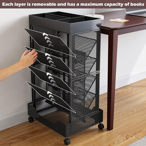 image for COVAODQ COAVODQ Book Cart with Wheels Mobile Bookshelf Rolling Bookshe