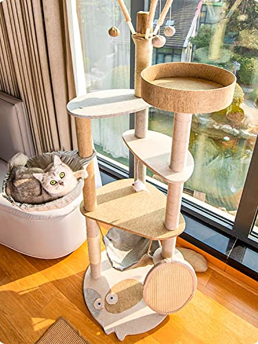 Cat Tree For Indoor Cats, 57.09" Tall Cat Tower, 5-Level Large Floor To Ceiling Cat Tree With Scratching Post, Perch, Hammock, Hanging Cat Bed #TOP1
