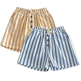Ashmyova Classic Shorts for Boys Thin Cotton Stripe Elastics Waist Casual Summer Toddler Shorts Lightweight 2Pcs Blue/Yellow Size 12-18 Months
