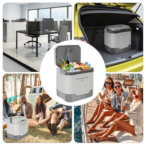 Image of 35QT Electric Cooler, Portable Car Refrigerator & Plug-In Cooler with 12V DC & AC Power, Travel Cooler for Camping, Road Trips, Truck Travel & Home Use, car fridge with Locking Handle