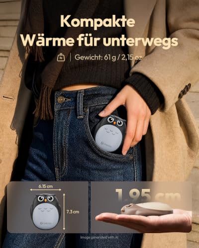 Gaiatop Handwärmer Elektrisch 2er, Taschenwärmer Wiederverwendbar, Schwarz – Ansicht 5