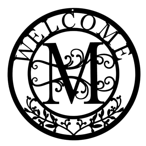 BVLFOOK Metal Wall Art Letter M Monogram Personalized Name Sign Black Wall Decor Custom Family Name Welcome Plaque for Door Living Room Kitchen Dining Room Indoor Outdoor Decoration Christmas