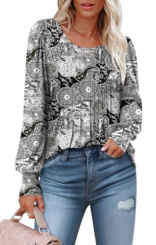 BETTE BOUTIK Long Sleeve Shirts for Women Fall Tops Dressy Blouses Crewneck Tunic Tops for Leggings S-3XL