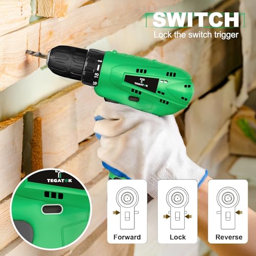 Image of Tegatok Cordless Drill Set,12V Power Drill Set with Battery and Charger, Electric Driver Drills Bits, 3 /8'' Keyless Chuck,18+1 Torque Setting with LED Electric Drills Set