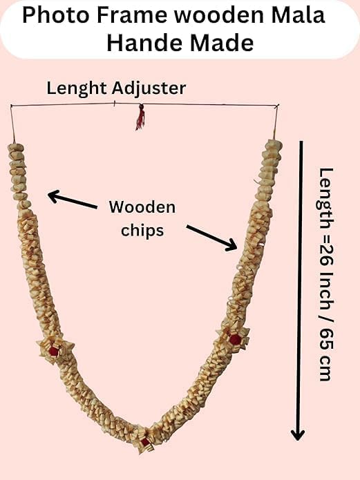 Sandalwood Processed Photo Frame Mala | Chandan Scented Wooden Chaal | Wooden Garland | Traditional Mala for God, Ancestors and Pitra (26 Inch/65 cm), 26 inch, Wood
