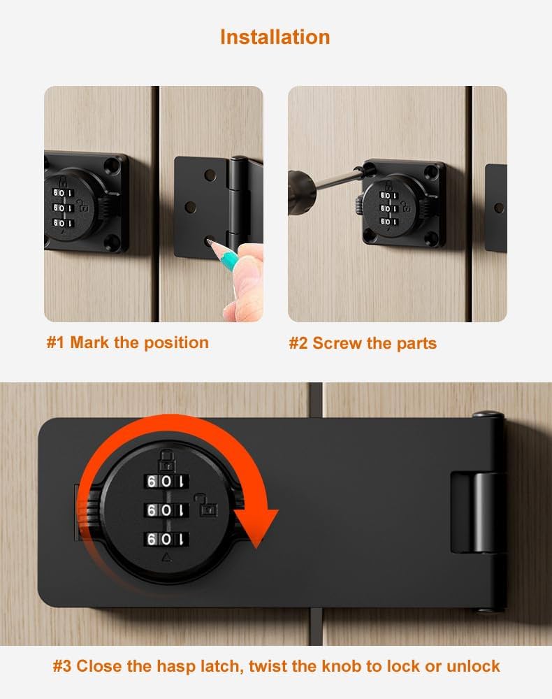 Cabinet Lock Keyless 3-Digit Password Combination Code Hasp Latch Lock Twist Knob Wooden Drawer Cup