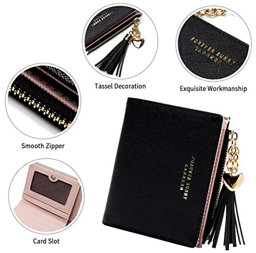 Chic Boutique De Mode Small Wallets For Women Girls Teens Slim Wallet Ladies Purse Cute Leather Thin Coin Zipper Minimalist Elegant (Black/Small) #TOP1