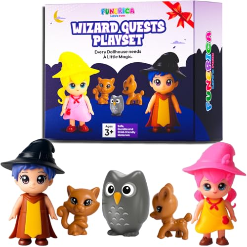 FUNERICA Wizard Dollhouse People Playset â€“ Imaginative Little People Guests & Accessories for Doll Houses and Pretend Play â€“ Mini Figures & Animal Toys