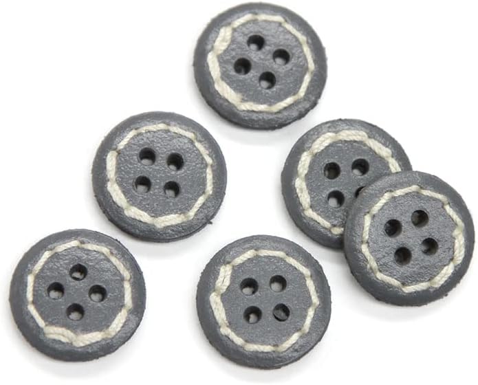 Set of 11 Stone Gray Leather 4-Hole Buttons in Two Sizes, Made in Italy