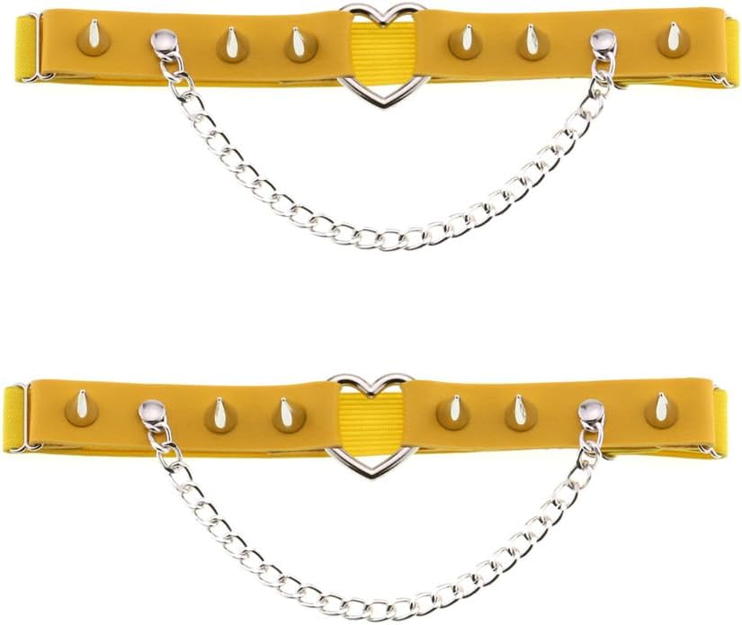 Women Thigh Garters Belt Punk Rock Rivet Stud Leather Leg Ring Harness Belt,Yellow