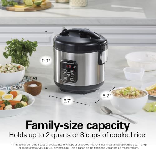 Hamilton Beach Digital Programmable Rice Cooker & Food Steamer, 8 Cups Cooked (4 Uncooked), With Steam & Rinse Basket, Stainless Steel (37518) - image 3