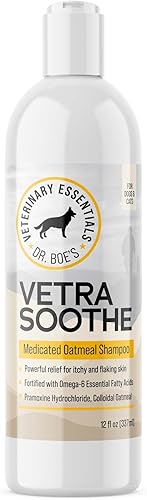 Dr. Boe's Veterinary Essentials VetraSoothe - Champú de avena medicado, alivio potente para la picazón y la piel escamosa para perros y gatos, 16