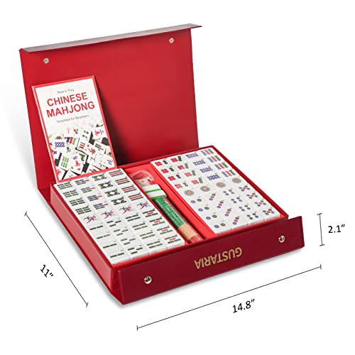 GUSTARIA Chinese Mahjong Game Set, Large (1.5") 144 Numbered Green Tiles, 2 Spare Tiles, Complete Mahjongg Set with Beautiful Carrying Travel Case - Thumbnail 2