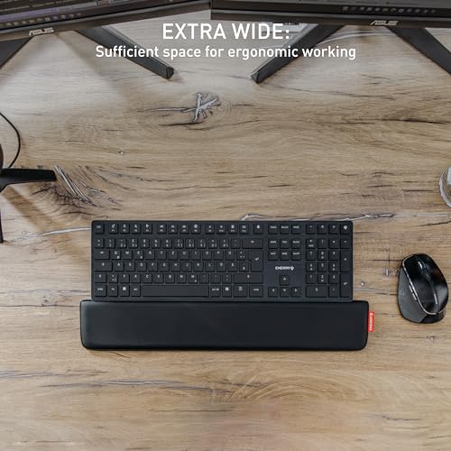 CHERRY PALMREST ERGO, Ergonomische Handballenauflage, Kompatibel mit jeder Tastatur, Ausziehbare Füße, 3 Verschiedene Neigungswinkel, Extrabreit, Schwarz