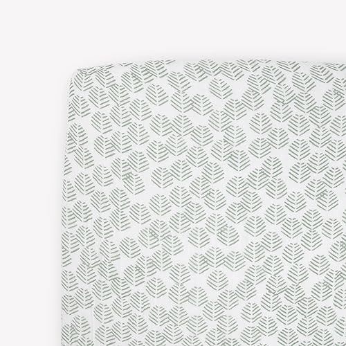 Image of Little Unicorn Premium Crib Sheet | Breathable & Super-Soft Muslin Fabric (Leaf Motif)