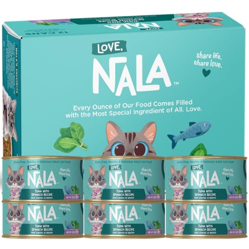 Image of LOVE, NALA - Natural Adult Cat Wet Food - Pate Tuna with Spinach Recipe- Grain Free, Non-GMO, Lean Protein, Iron, Digestive Fiber Blend, Added Minerals & Vitamins - 12 Pack 2.4 lbs.