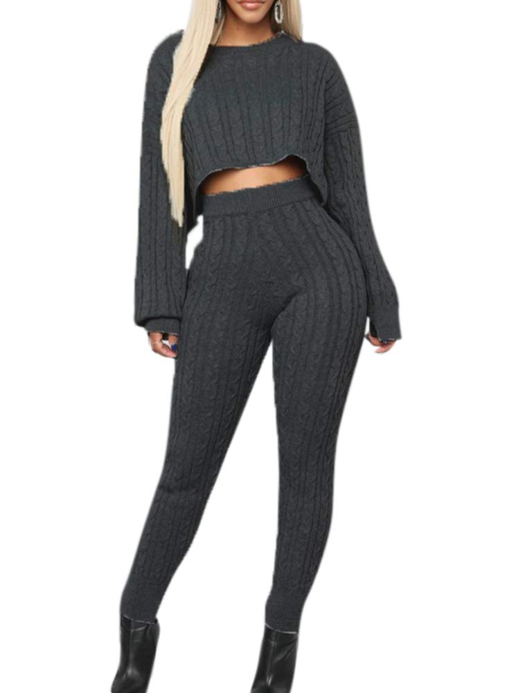 Conjunto de Dos Piezas de chándal para Mujer Jerséis de Punto de Moda y Pantalones Largos Loungewear