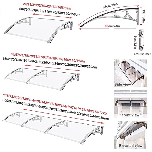 Auvent pour porte d'entrée et terrasse avec toit polycarbonate transparent 60x180 - 3