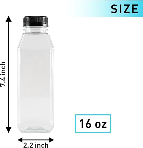 Miniatura 6 de 6 botellas de plástico de 16 onzas con tapas, reutilizables, transparentes, a granel, con tapas negras resistentes a manipulaciones, para jugos,