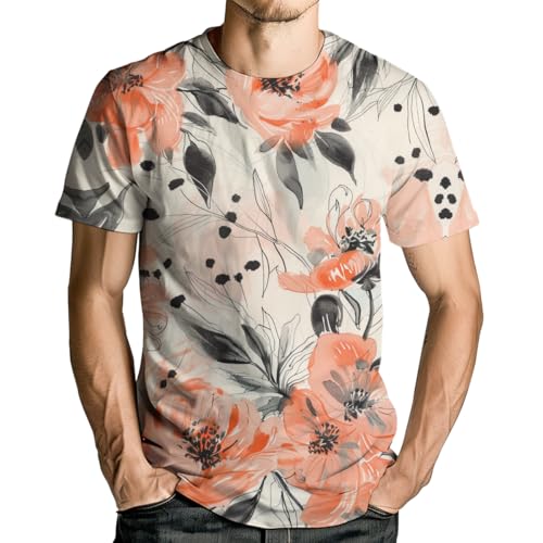 Hawaii Mens Colorful Floral T-Shirt Summer Casual Tropical Floral Printed Short Sleeve T-Shirts Tee