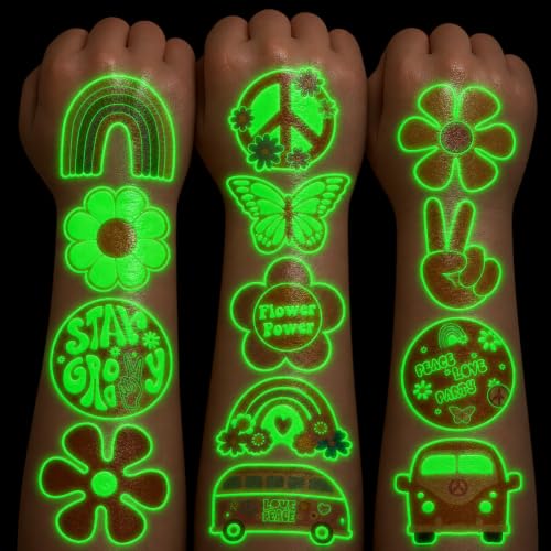 Image of 96PCS One Two Groovy 60s 70s Pre-Cut Luminous Temporary Tattoos for Kids