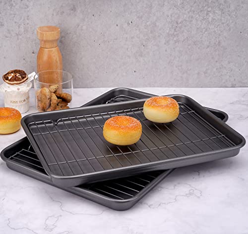 Hytk Quarter Baking Sheet With Cooling Rack Set 13.58X 9.84 Inch (Inner 12.8X9.06) Nonstick Cookie Tray Toaster Oven Pan Thicken Carbon Steel No Warp Non Toxic Bakeware #TOP5
