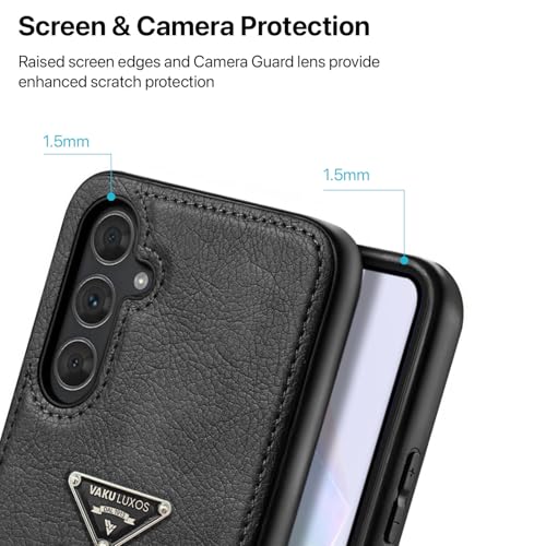Image of Vaku Luxos Nyxen Back Cover Case for Samsung Galaxy A35 5G Premium Leather Stitched Soft Shockproof Protective TPU Phone Case Camera Screen Protector- Black