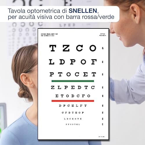 Gima - Snellen-Sehtafel, Farbbalkentafel mit rotem und grünem Balken, Größe 23 x 35,5 cm, Abstand 3 m