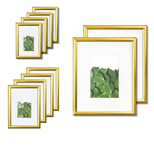 Vista Kayan Gallery Picture Frame 10-Pack Photo Set in Gold, (2) 8x10, (4) 5x7,(4) 4x6, Wide Mats