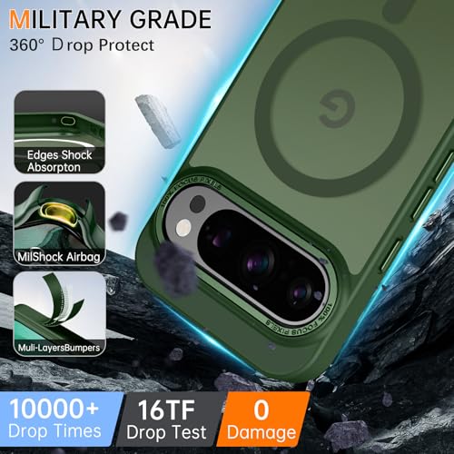Image of YINLAI for Google Pixel 10 Pro XL Case,Magnetic Compatible with MagSafe, Slim Matte Anti-Fingerprint, Shockproof Full Body Military Grade Protection for Google Pixel 10 Pro XL Cover, Green