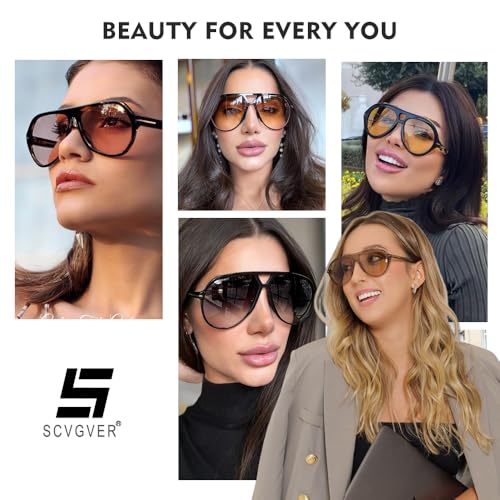 SCVGVER Oversized Aviator Sunglasses for Women Men, Retro Classic 70s Vintage Trendy Tangle Free Shades Sun Glasses3