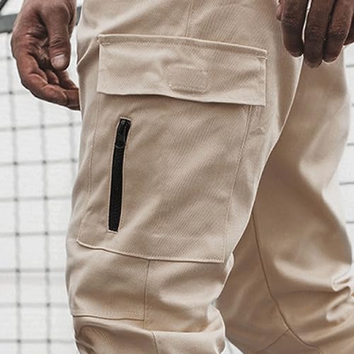 JEsilunmaMY Men's Side Pockets Slim Joggers Pants Solid Color Casual Cargo Pants Hiking Outdoor Cotton Track Trousers4