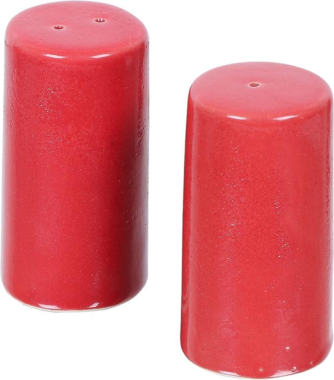 Image of QIMACPLUS Handcrafted Ceramic Salt and Pepper Shaker Set | Perfect Pour Holes for Kitchen, Dining Table, Picnic, Office, Restaurant, and Hotel | Set of 2 (Red)