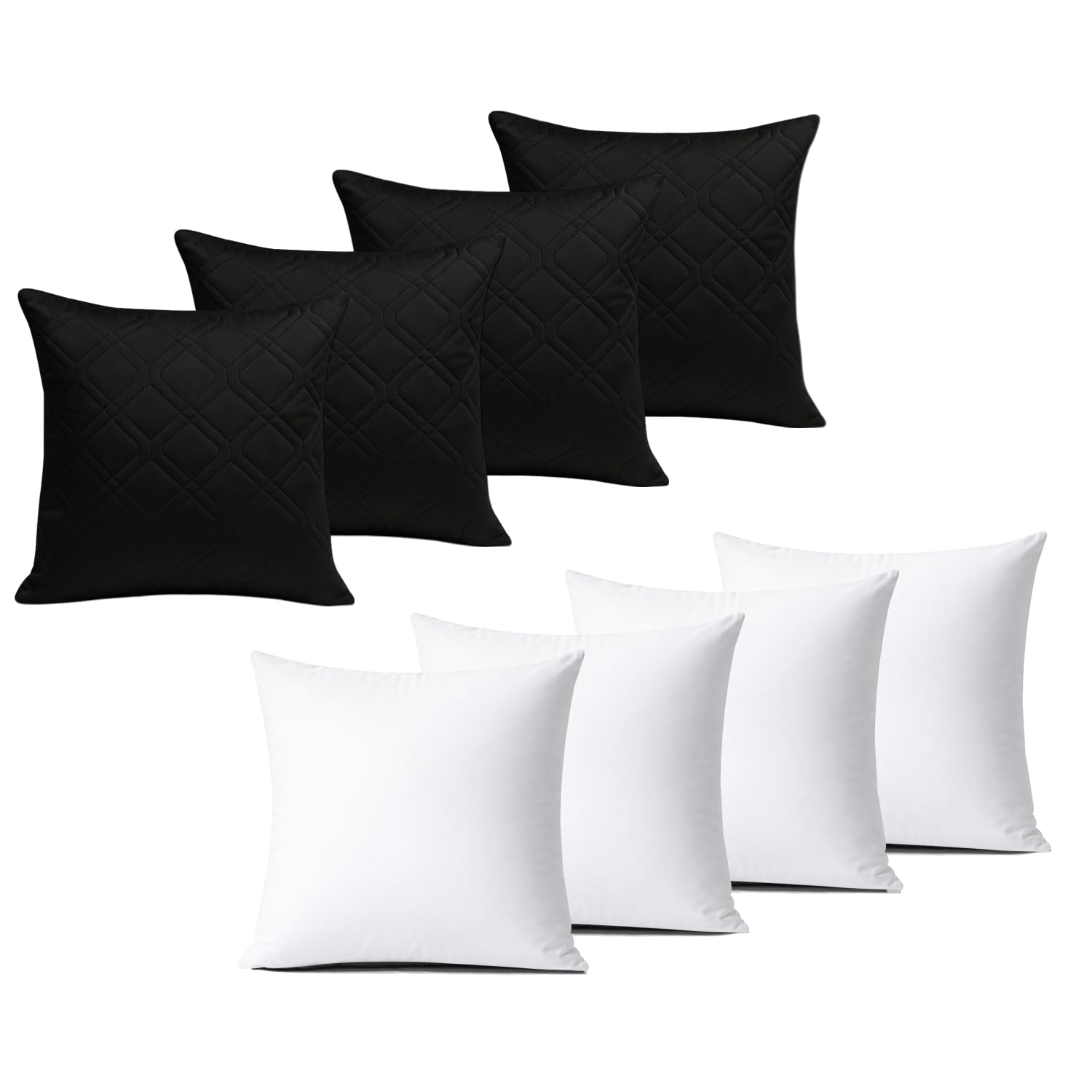 BedLooms Cushions with Covers Included 45x45 cm Black Pack of 4 (4-Cushion Covers + 4-Cushion Inners) Ultrasonic Diamond Velvet Square Throw Pillow Cases with Invisible Zipper for Home Decor Sofa
