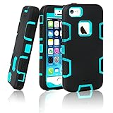 iPhone 5S Case, EC™ 3in1 Shock Absorbing Case, Rubber Combo Hybrid Impact Silicone Armor Hard Case Cover for Apple iPhone 5S (C-Blue/Black)