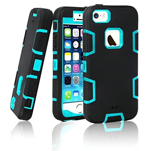iPhone 5S Case, Elegant Choise Shock Absorbing Case, Rubber Combo Hybrid Impact Silicone Armor Hard Case Cover for Apple iPhone 5S (C-Blue/Black)