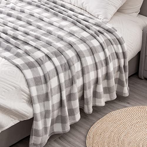 Image of BEDELITE Plaid Fleece Throw Blanket, Grey & White Buffalo 50x60 Throw | 100% Polyester Microfibe, Soft Cozy, Lightweight Warm, Classic Buffalo Plaid, Room Decor, Machine Washable, for Couch Bed