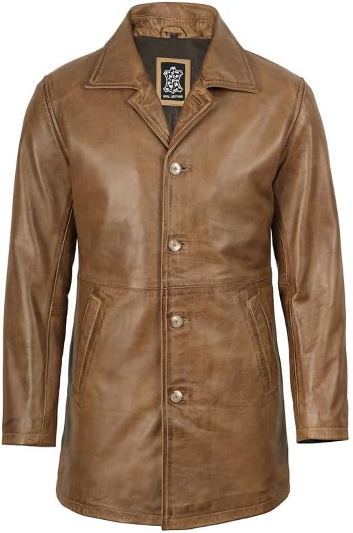 Blingsoul Leather Coats for Men - Vintage Style Long Leather Jacket Men - Image 3