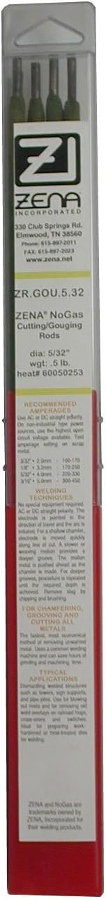 5/32" ZENA® NO- Gas™ Arc Cutting Rods - Heavy Cut (Model ZR.GOU.5.32-1/2 lb. Box)