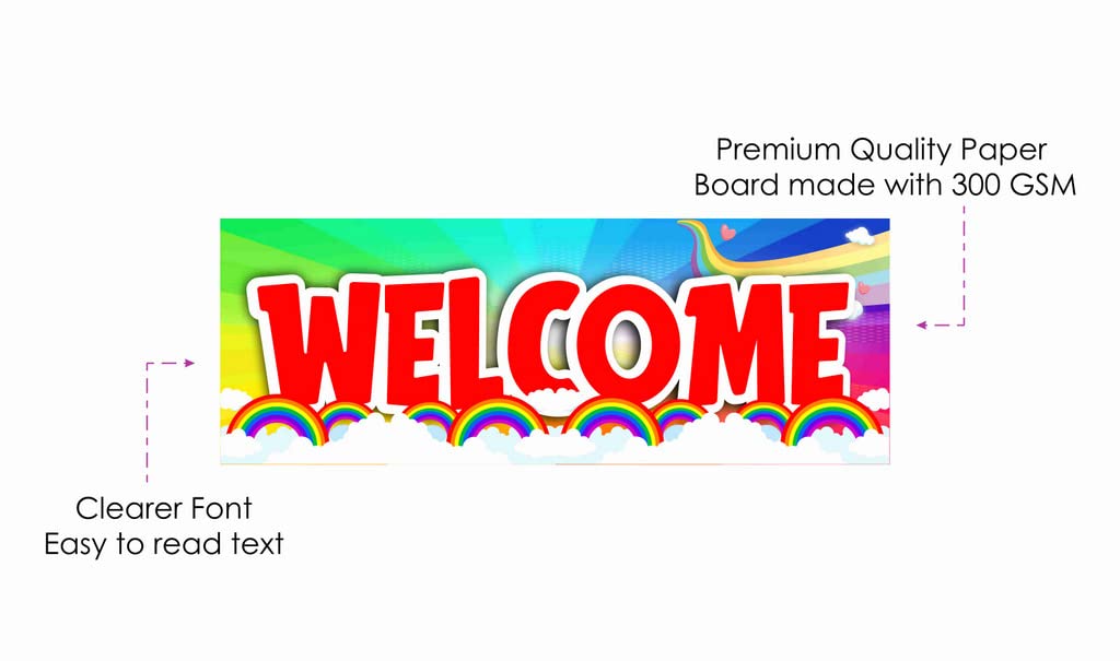 Balloonistics Rainbow Theme Happy Birthday Welcome Board - Vibrant Cardstock Door Sign for Indoor & Outdoor Party Decor - 2.3 Feet Large Birthday Backdrop, Includes Hanging Ribbons (Welcome Outdoor Board) 4
