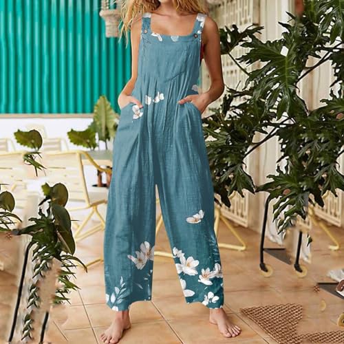 Women Jumpsuits Vintage 2025 Spring Summer Outfits Palazzo One Piece Rompers Boho Floral Beach Overalls with Pockets2