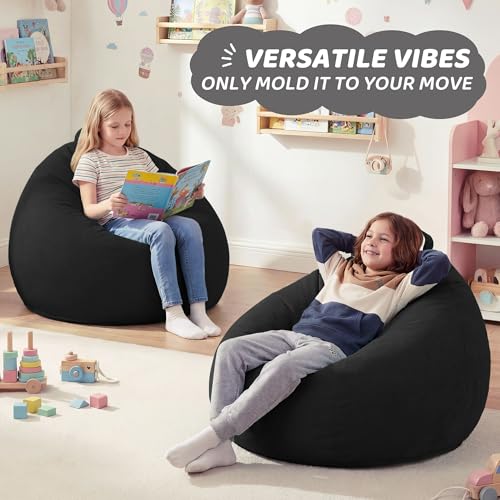 Image of HABUTWAY 2FT Bean Bag Chair 2-Pack, 2' Beanbags Small Bean Bag Chairs with Filling, Teardrop Bean Bag Chair Luxurious Velvet Ultra Soft Fur with Removable Cover(Black)
