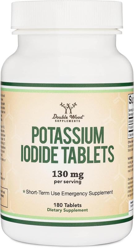 Potassium Iodide 130mg Tablets - Emergency Use for Exposure - 180 Count, 3 Month Supply - Double Wood Supplements | High Strength Herbal Supplement | Clean Label Ayurvedic Wellness