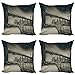 ABAKUHAUS Moderno Federe Cuscini Set di 4, Ponte di Brooklyn Sunset, Stampa Digitale Fronte-Retro con Accento Moderno, 45 cm x 45 cm, Bianco e Nero