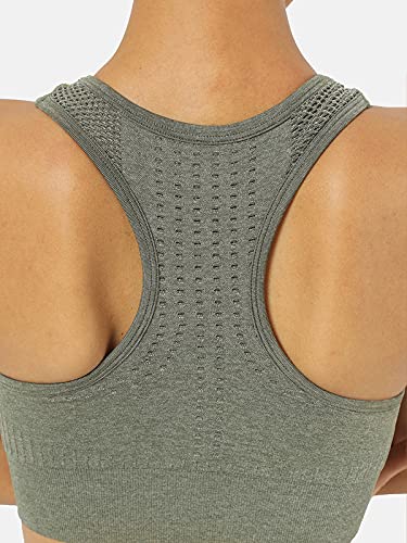Image of Women's Slip-On Sports Bra | Seamless Technology Full-Coverage Sports Bra | Racerback Medium-Impact Dark Green