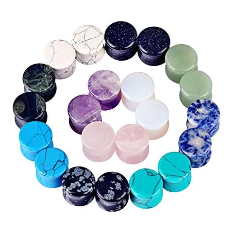 Oyaface 2G Mixed Stone Ear Plugs Kit Stretching Earrings Gauges Set Saddle Double Flare Expander Tunnels for Men Women Earrings Body Piercing Jewelry, 22 Pcs Cover